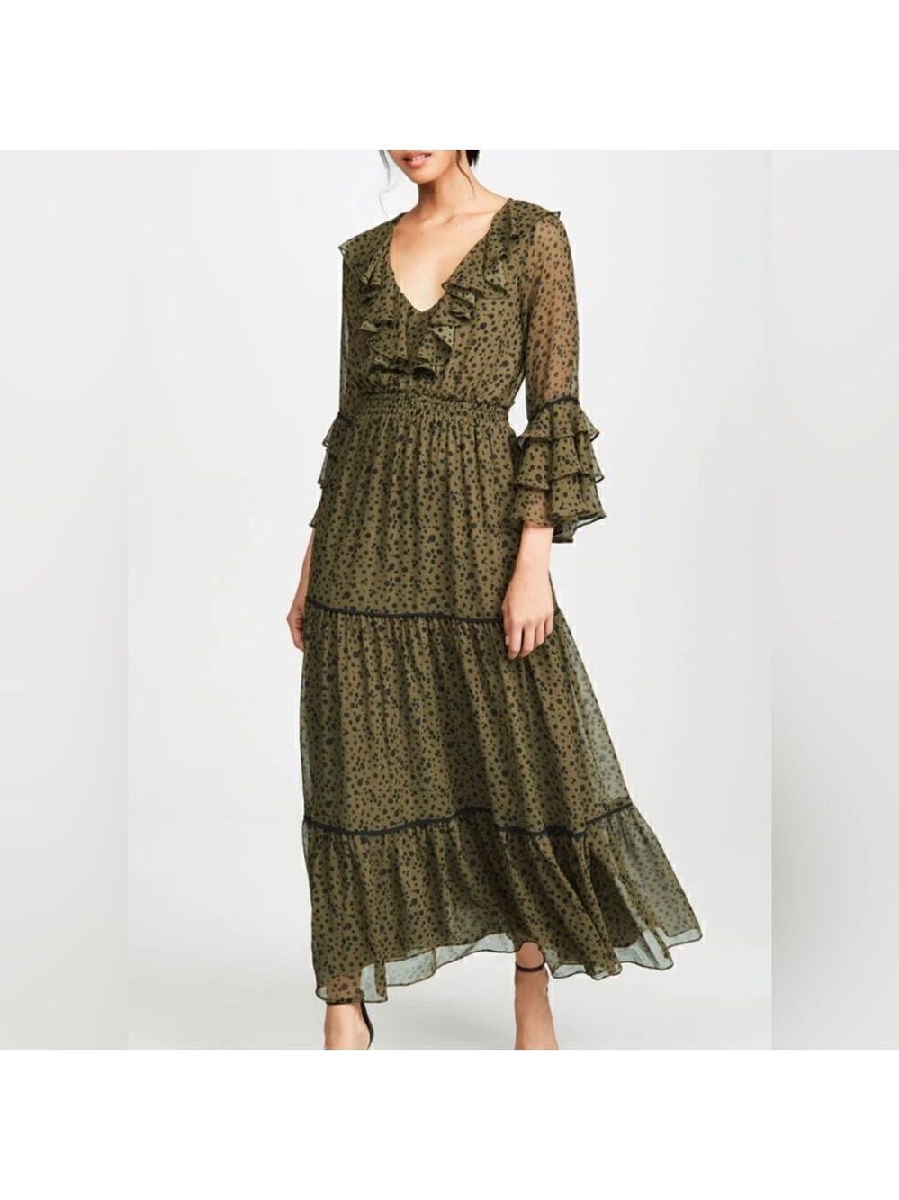 Misa LosAngeles Dress chiffon Green Dot Ruffle whimsigoth fairy festival boho XS - Picture 5 of 8